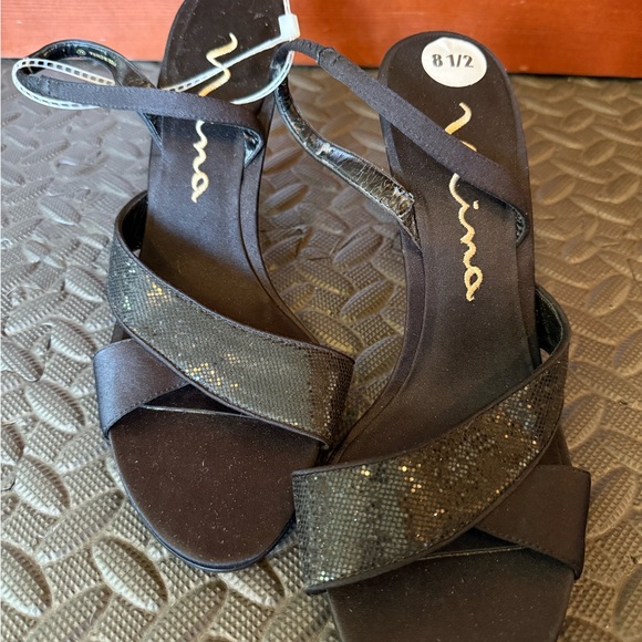 💚Nina Black Sequin Strappy Sandals-Never Worn - Picture 2 of 6